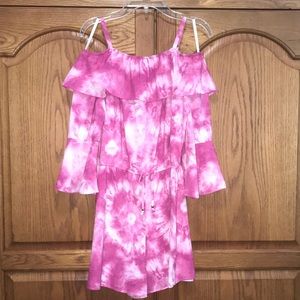 Girls Tie Dyed Ruffle Off Shoulder Romper  Size XL (16)